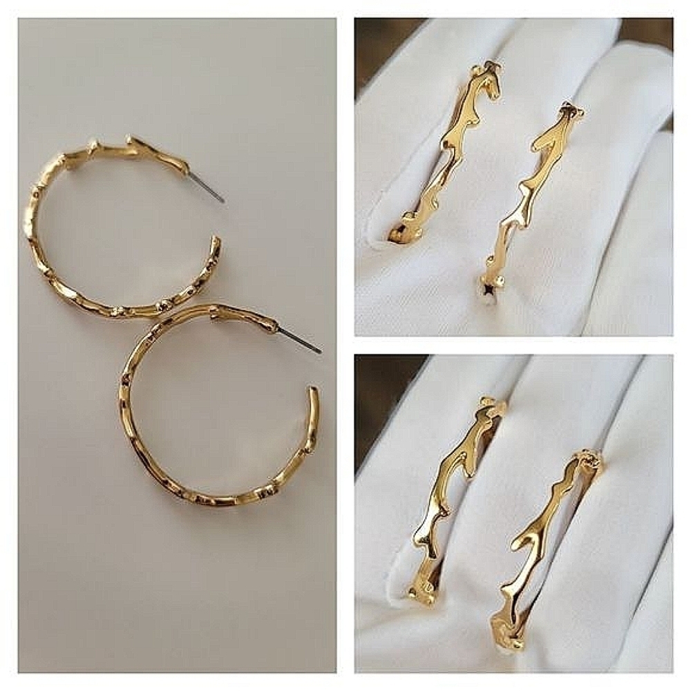 Earrings 𝅺Gold Tone Branch Hoop Earrings #0024